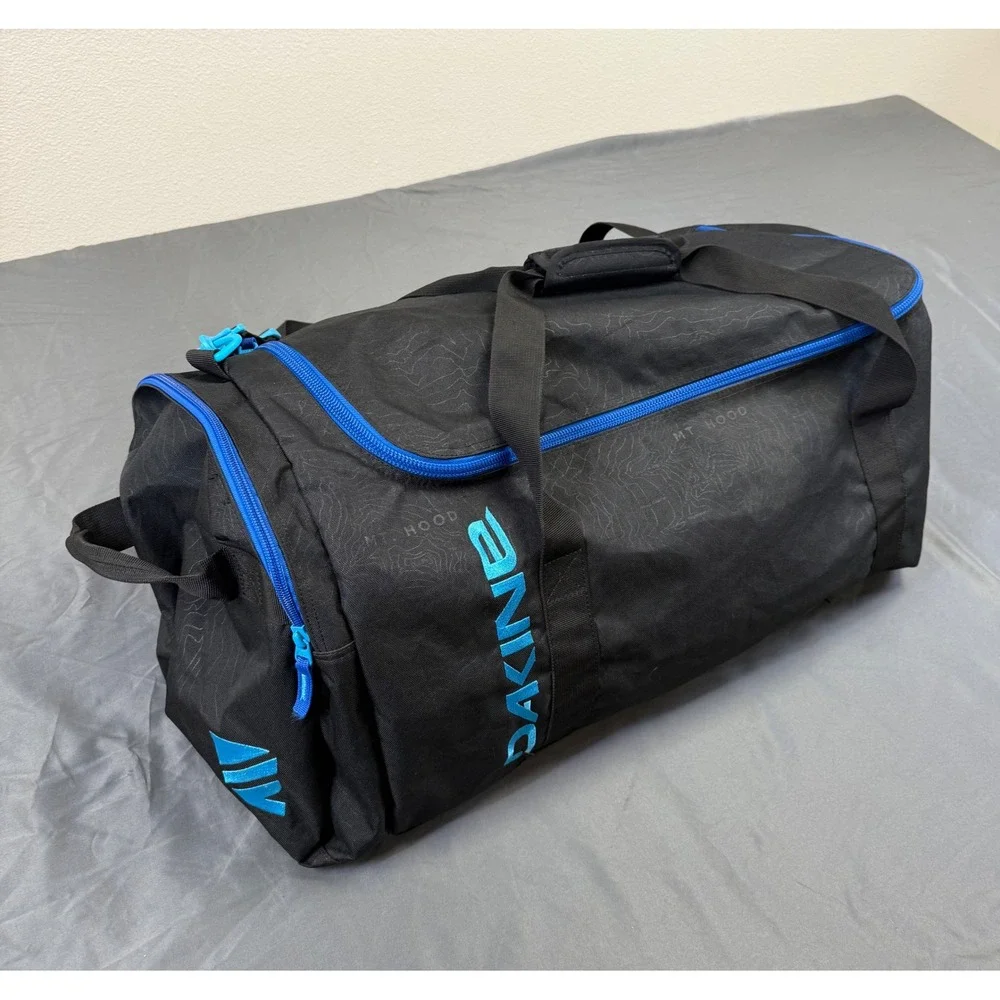 Dakine EQ Bag 74L Duffel Black Blue Mt Hood Topo Map Print Travel Bag 8300485